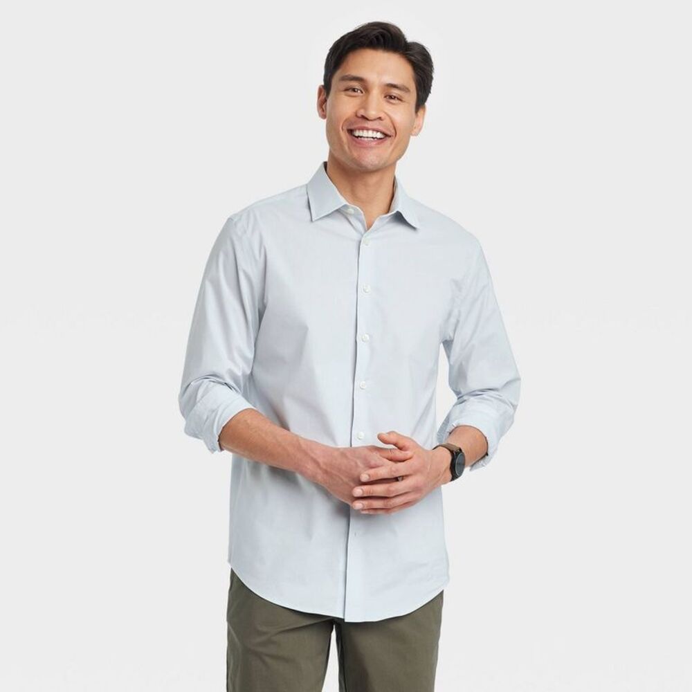 Men's Performance Long Sleeve Button-Down Dress Shirt - Goodfellow & Co Gray L